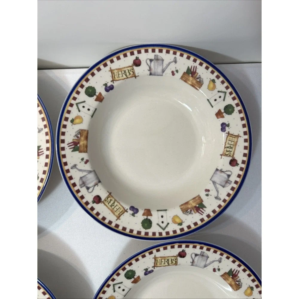 Cambridge Potteries Winters Garden Set of 4 Wide Rimmed Bowls Cottagecore Farm